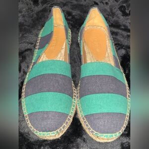 J. Crew Navy/Green Canvas and Jute Shoes Size 7.5